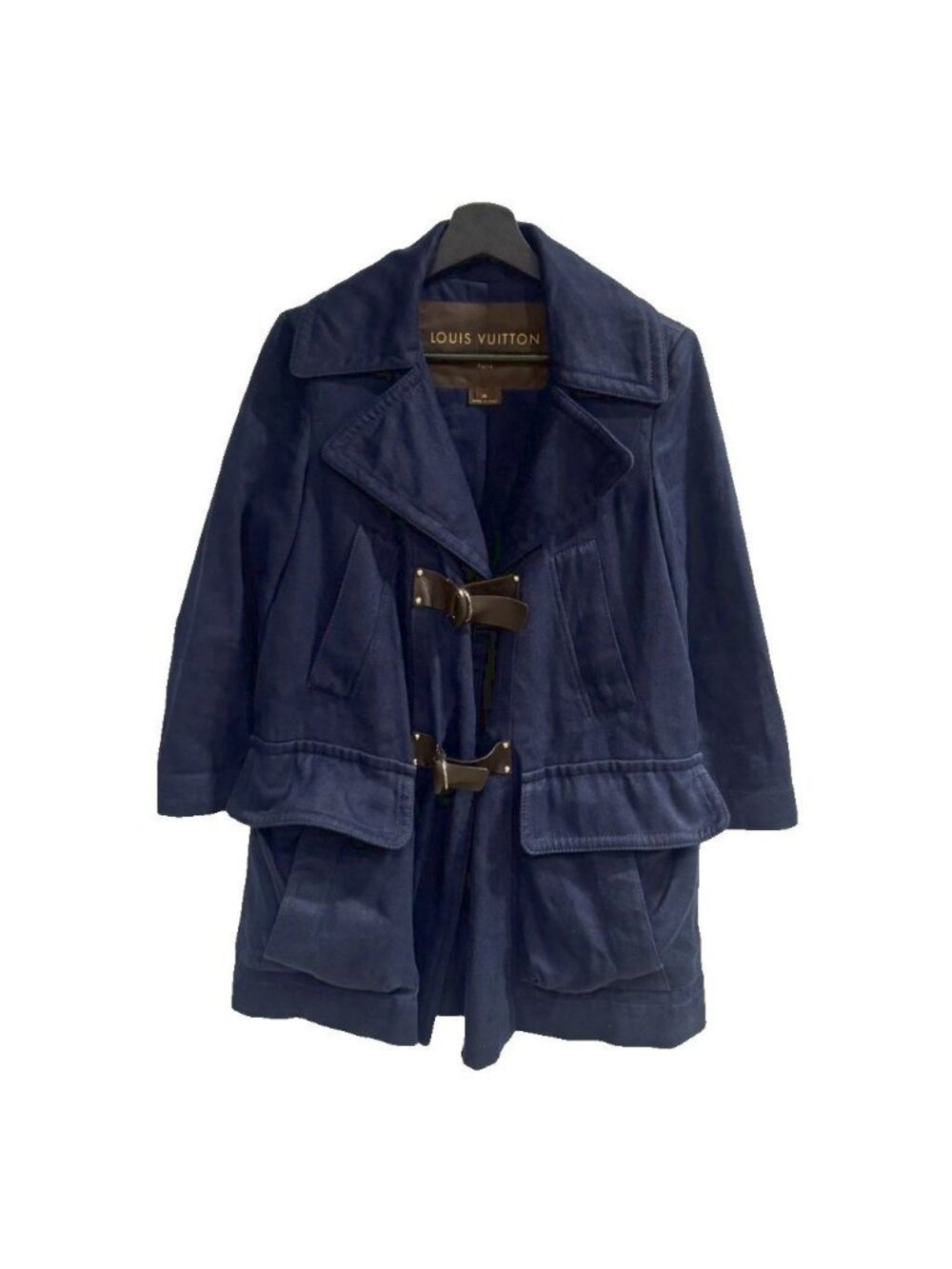 Louis Vuitton Trench Coat Middle Linen Navy 36